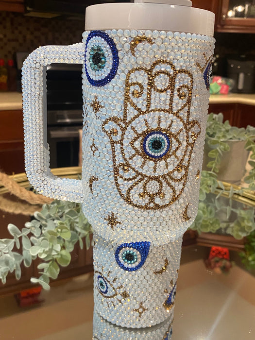 40 Oz Opal Evil Eye Bling Tumbler