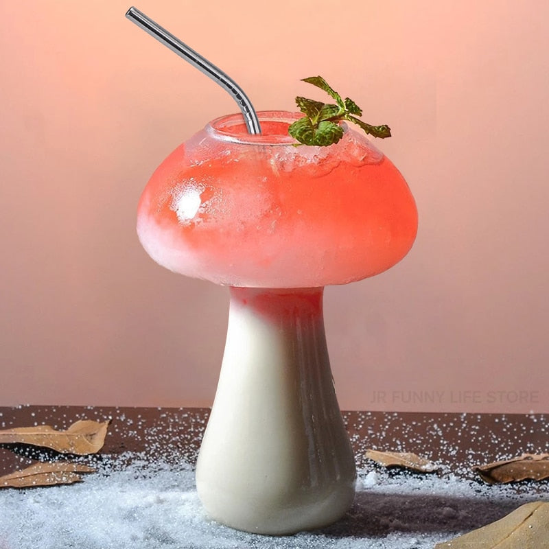 Mushroom Cocktail Glass Cup With Straw