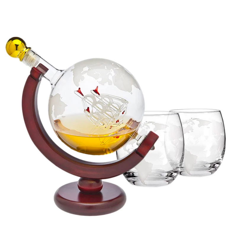 Globe Whiskey Decanter Set with 2 Glasses