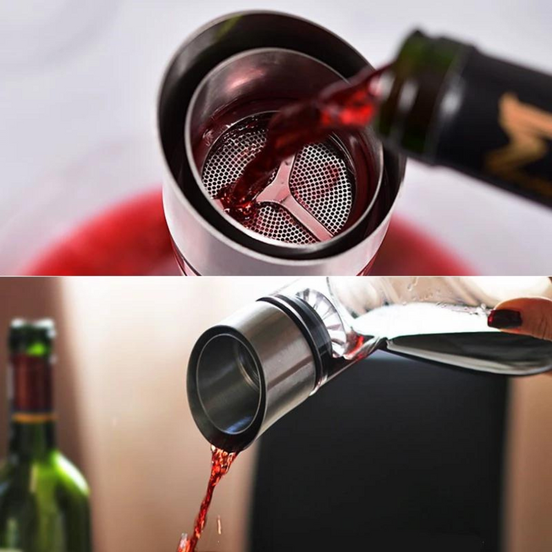 Hand Blown Wine Carafe for Red Wines with Stainless Steel Aerator