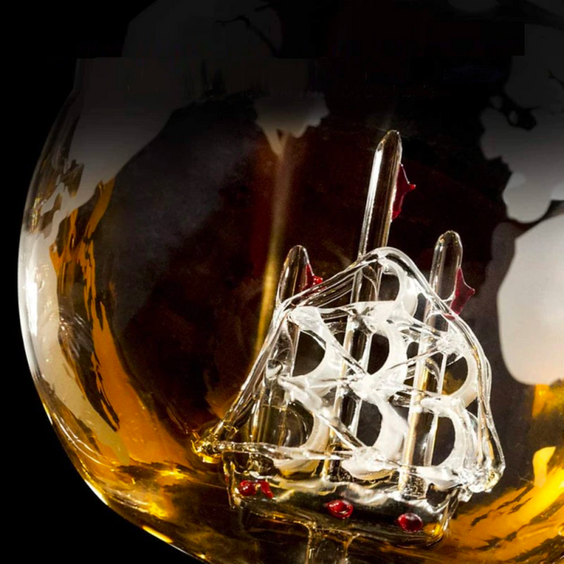 Crystal Globe with Sailboat Whiskey Decanter and Glass Set