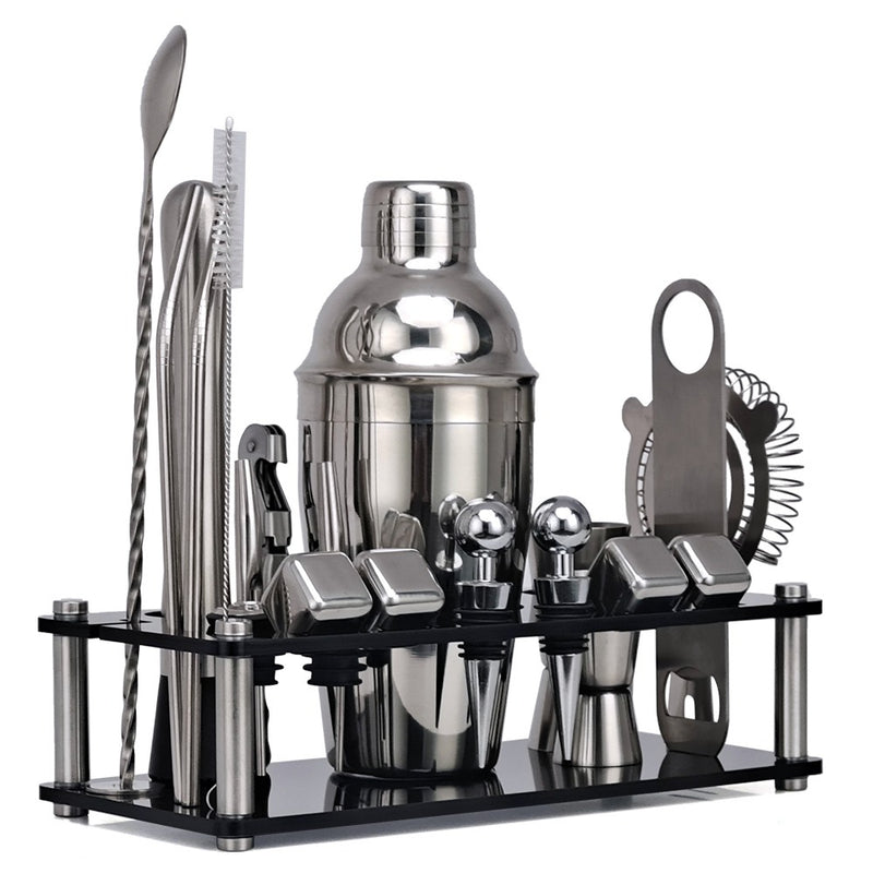 21-Piece Mixology And Craft Cocktail Shaker Set With An Acrylic Stand