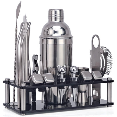 21-Piece Mixology And Craft Cocktail Shaker Set With An Acrylic Stand
