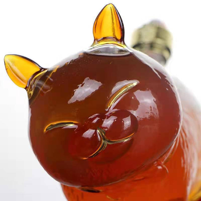 Hand Blown Cat Shaped Whiskey Decanter